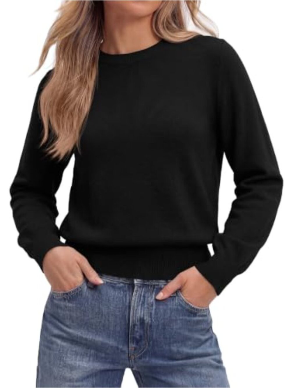 Women's Long Sleeve Crew Neck Cropped Knit Pullover Sweater